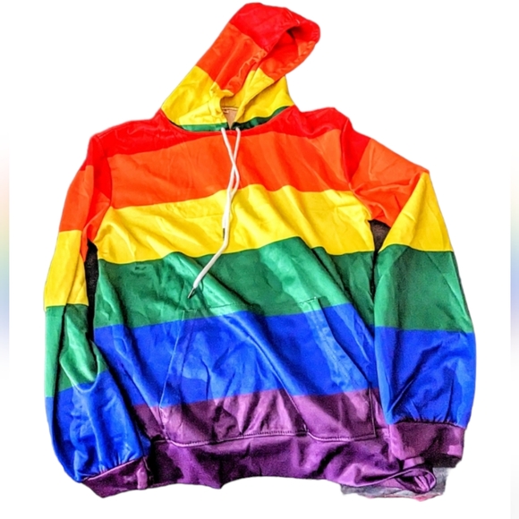 KYKU Tops - Rainbow Color Block Large Hoodie KYKU Pride Solid Rainbow ROYBGP Colors NWOT